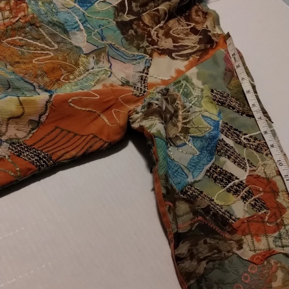 Chico's mandarin button front tapestry patchwork cotton loose fitting jacket top - Picture 10 of 10